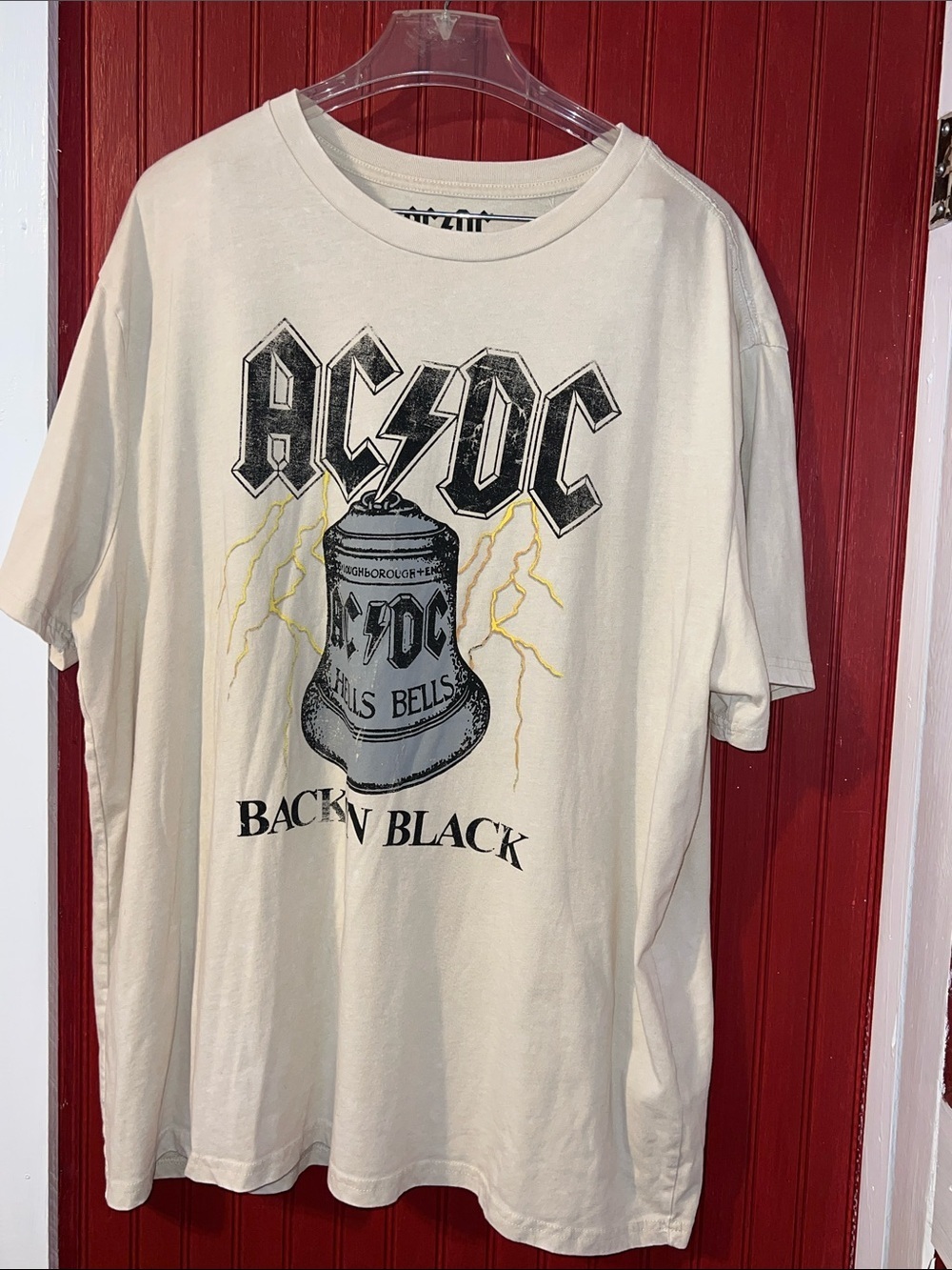 AC/DC Cream Tee with Black Logo and Yellow Lightning